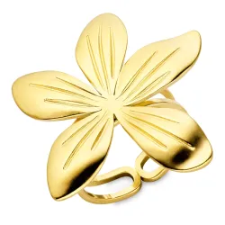 waterproof bloem verstelbaar ring maat 54-58 in verguld staal - OCEANA