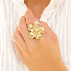 waterproof bloem ring in verguld staal - OCEANA