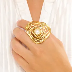 waterproof parel ring in verguld staal - OCEANA