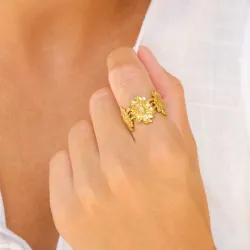 waterproof bloem ring in verguld staal - OCEANA