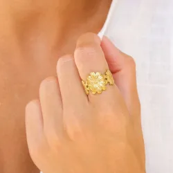 waterproof bloem ring in verguld staal - OCEANA