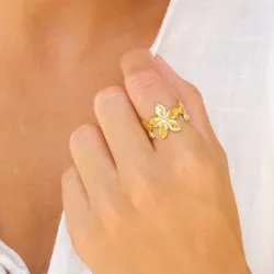 waterproof bloem ring in verguld staal - OCEANA