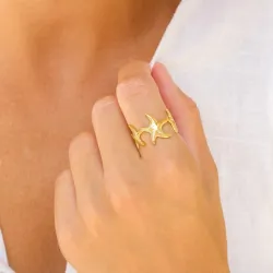 waterproof zeester ring in verguld staal - OCEANA