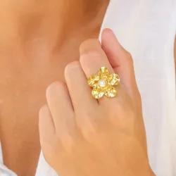 waterproof bloem ring in verguld staal - OCEANA