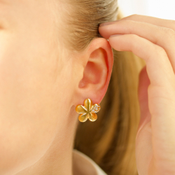 waterproof bloem zirkoon oorbellen in verguld staal - OCEANA