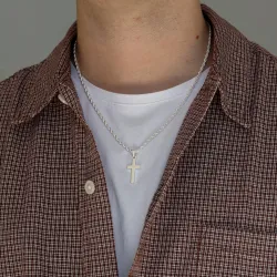 waterproof ketting in staal met kruis hanger in staal