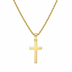 waterproof ketting in verguld staal met kruis hanger in staal