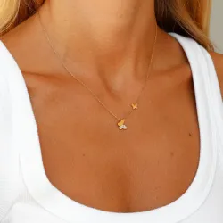 waterproof vlinder zirkoon ketting in verguld staal - OCEANA