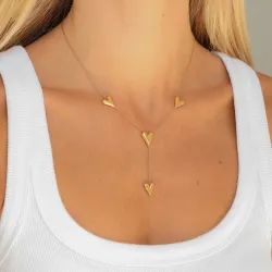 waterproof hart ketting in verguld staal met hartjes hanger in staal - OCEANA