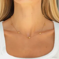 waterproof hart ketting in verguld staal met hartjes hanger in staal - OCEANA