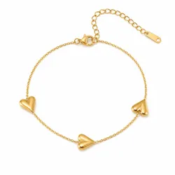 waterproof hart armband in verguld staal met hartjes hanger in staal - OCEANA