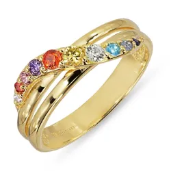 veelkleurig zirkoon ring in verguld sterlingzilver