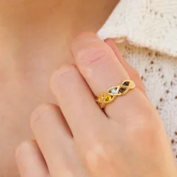 veelkleurig zirkoon ring in verguld sterlingzilver
