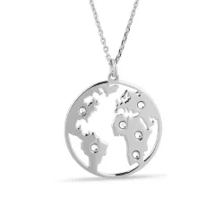 world ketting in zilver met hanger in zilver