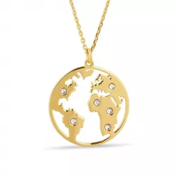 rond world ketting in verguld sterlingzilver met hanger in verguld sterlingzilver
