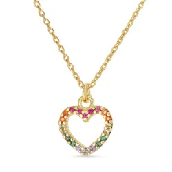 hart veelkleurig zirkoon ketting met hanger in verguld sterlingzilver