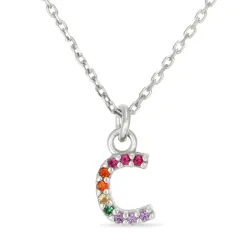 letter c veelkleurig zirkoon ketting in zilver - My Letter