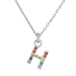 letter h veelkleurig zirkoon ketting in zilver - My Letter