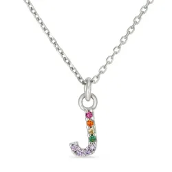 letter j veelkleurig zirkoon ketting in zilver - My Letter
