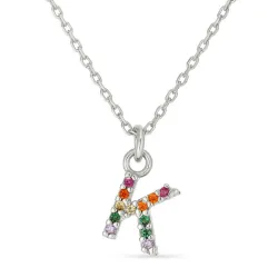 letter k veelkleurig zirkoon ketting in zilver - My Letter