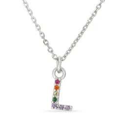 letter l veelkleurig zirkoon ketting in zilver - My Letter