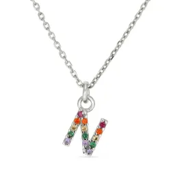 letter n veelkleurig zirkoon ketting in zilver - My Letter
