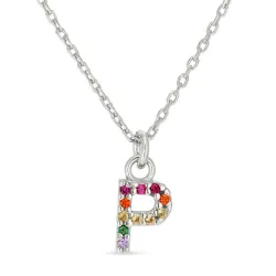 letter p veelkleurig zirkoon ketting in zilver - My Letter
