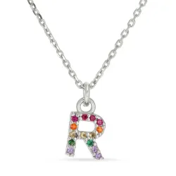 letter r veelkleurig zirkoon ketting in zilver - My Letter