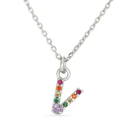 letter v veelkleurig zirkoon ketting in zilver - My Letter