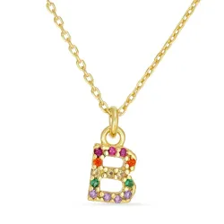 letter b veelkleurig zirkoon ketting in verguld sterlingzilver - My Letter