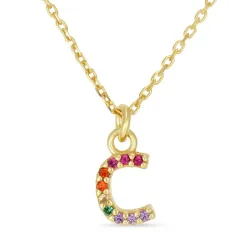 letter c veelkleurig zirkoon ketting in verguld sterlingzilver - My Letter