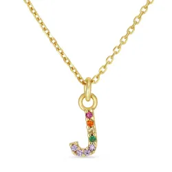letter j veelkleurig zirkoon ketting in verguld sterlingzilver - My Letter
