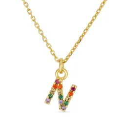 letter n veelkleurig zirkoon ketting in verguld sterlingzilver - My Letter