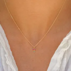 letter t veelkleurig zirkoon ketting in verguld sterlingzilver