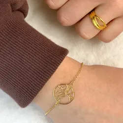 rond boom van het leven armband in verguld sterlingzilver met hanger in verguld sterlingzilver