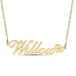 Naamkettingen met hanger in 9 karaat goud met 1 briljantgeslepen diamanten - My Letter