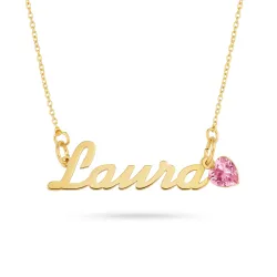 Naamkettingen met hanger in 9 karaat goud met 1 facetgeslepen zirkonen - My Letter