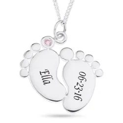 voeten Naamkettingen met hanger in zilver met 1 facetgeslepen Pink zirkoon - My Letter