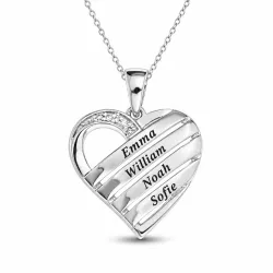 hart Naamkettingen met hanger in zilver met  facetgeslepen witte zirkoon - My Letter