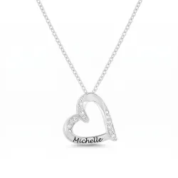 hart Naamkettingen met hanger in zilver met  witte zirkoon - My Letter