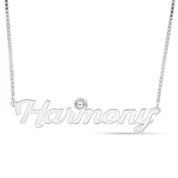 Naamkettingen met hanger in zilver met 1 witte kristallen