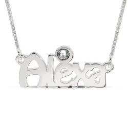 Naamkettingen met hanger in zilver met 1 facetgeslepen zirkonen