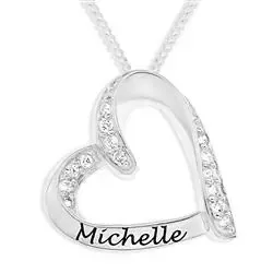 hart Naamkettingen met hanger in zilver met  witte zirkoon - My Letter