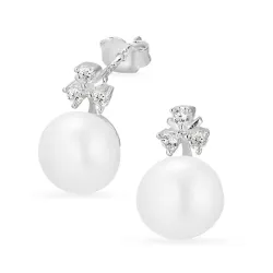 bloem parel oorbellen in zilver