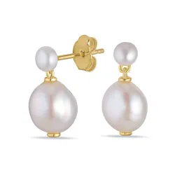 8 - 9 mm parel oorbellen in verguld zilver