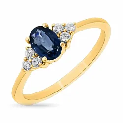 blauwe saffier diamant ring in 14 karaat goud 0,57 ct 0,13 ct