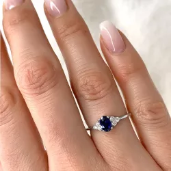 blauwe saffier diamant ring in 14 karaat witgoud 0,57 ct 0,13 ct