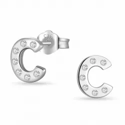 letter c zirkoon oorsteker in zilver