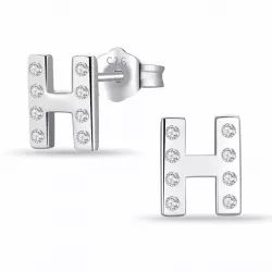 letter h zirkoon oorsteker in zilver