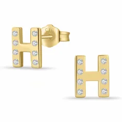 letter h zirkoon oorsteker in verguld zilver - My Letter